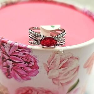 Bomb party Ring Size 8, Main Stone , Lab Ruby Fused with Genuine Quartz